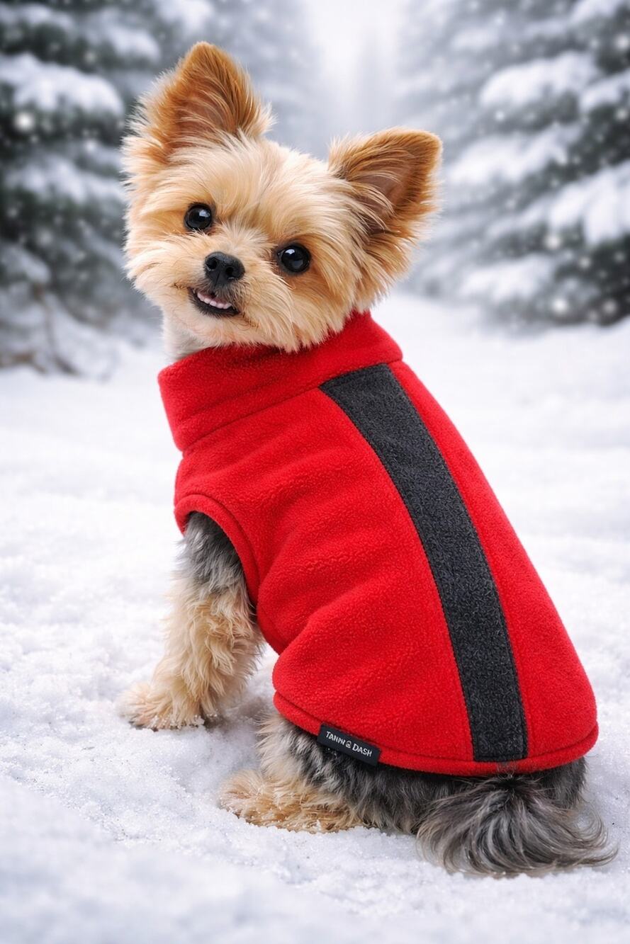 Tanner & Dash Size 12 Dog Jacket Red Fleece Ruff Weather Gear Cozy Winter Pet
